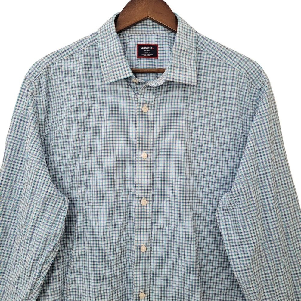 Untuckit Lopez-Perf Tea Plaid Button Down Shirt Mens Size XL Regular Fit - Picture 3 of 9